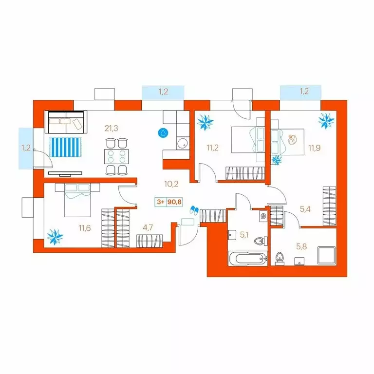 3-комнатная квартира: Тюмень, улица Ветеранов Труда, 36А/3 (90.8 м) - Фото 0