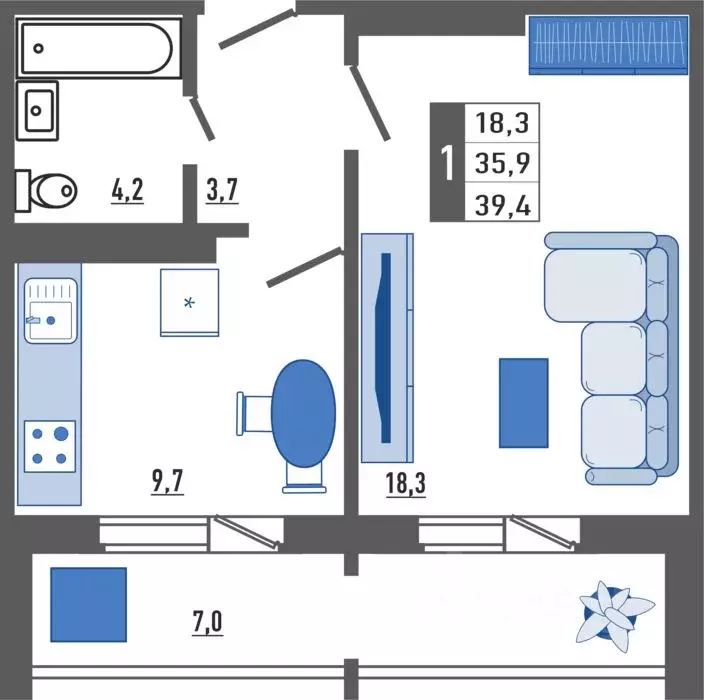 1-к кв. Орловская область, Орел Мясокомбинат мкр,  (39.4 м) - Фото 1