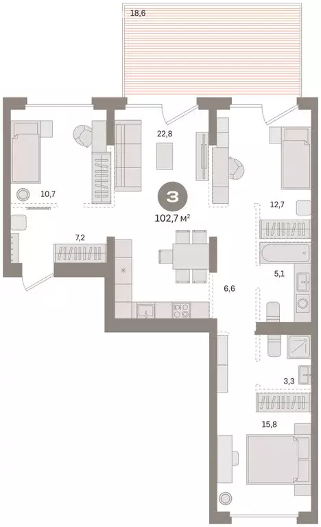 3-комнатная квартира: Омск, ЖК Кварталы Драверта (102.68 м) - Фото 2