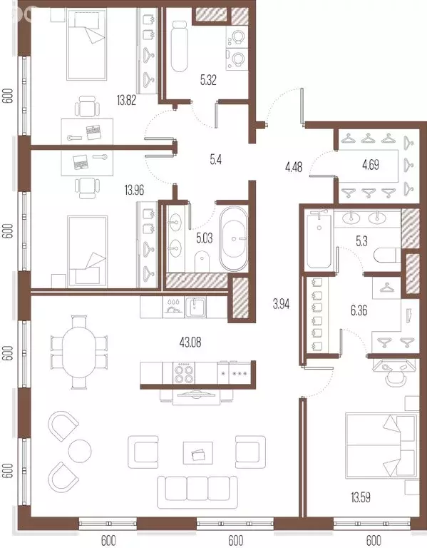 3-комнатная квартира: Санкт-Петербург, улица Стахановцев, 1 (124.97 м) - Фото 0