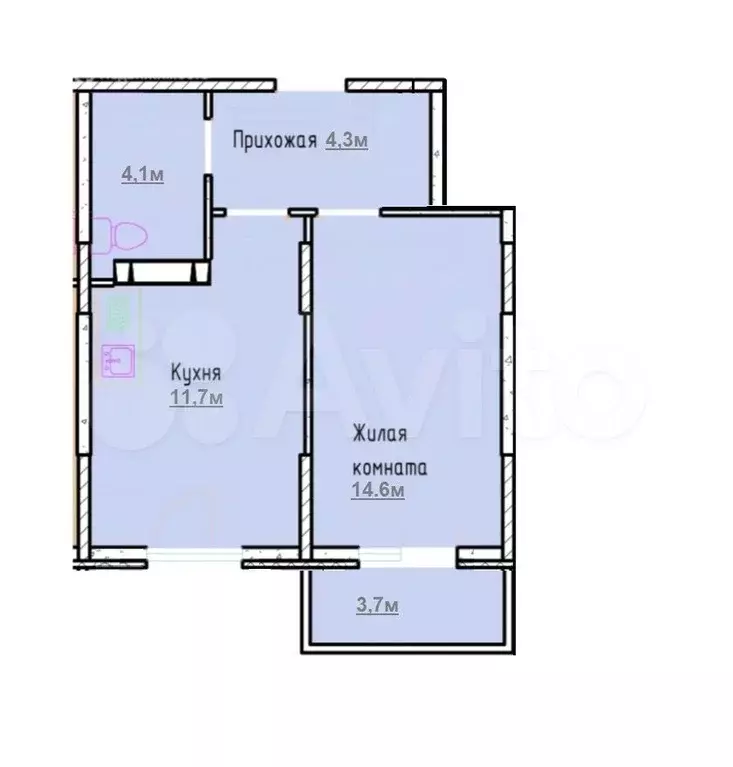 1-к. квартира, 38 м, 6/9 эт. - Фото 0