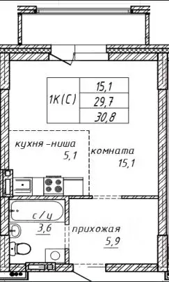 Студия Алтайский край, Барнаул ул. Юрина, 118Д (30.8 м) - Фото 0