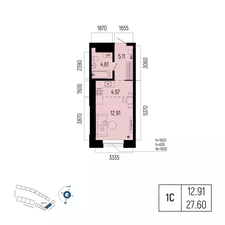 1-к кв. Башкортостан, Уфа Глумилино-1 мкр, Новатор жилой комплекс ... - Фото 1