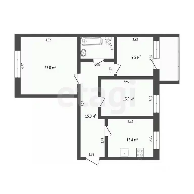 3-к кв. Тюменская область, Тюмень ул. 9 Января, 164к1 (80.4 м) - Фото 2