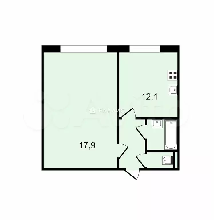 1-к. квартира, 30,4 м, 3/8 эт. - Фото 0