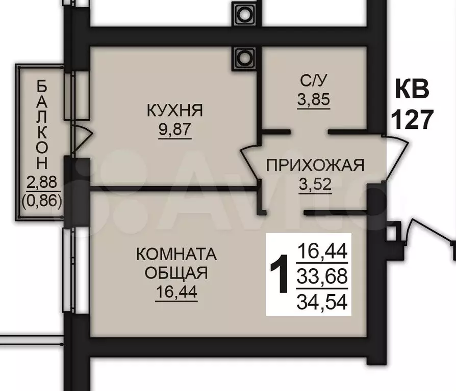 1-к. квартира, 34,5 м, 5/8 эт. - Фото 0