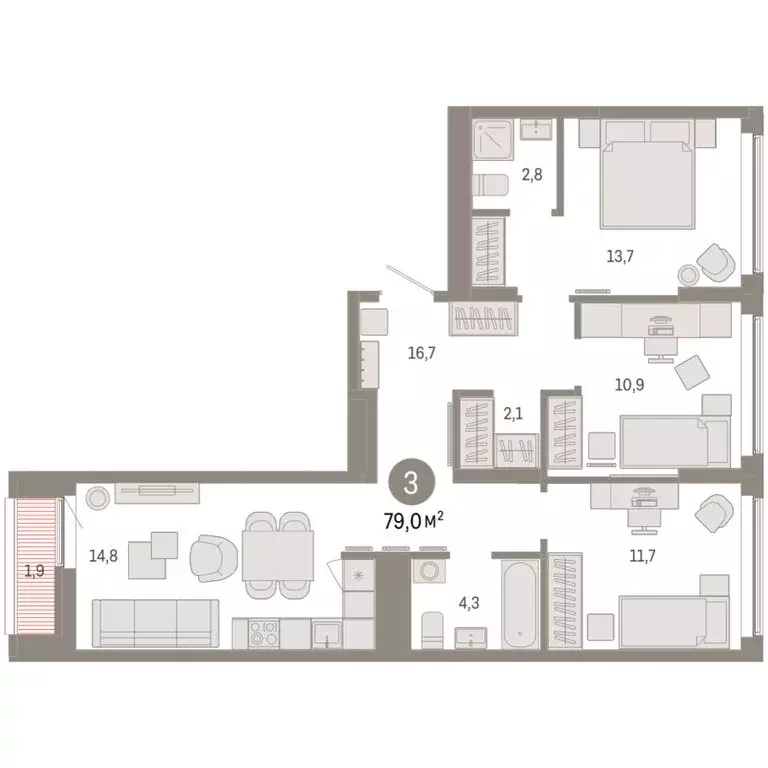 3-комнатная квартира: Екатеринбург, улица Гастелло, 19А (78.95 м) - Фото 2
