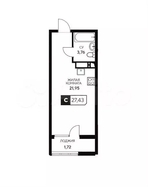 Квартира-студия, 27,4 м, 3/20 эт. - Фото 0