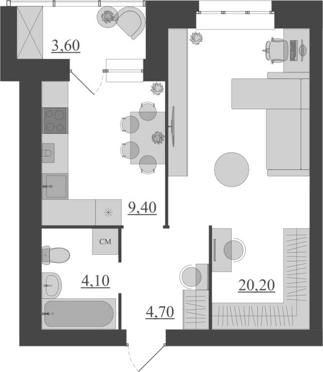1-к квартира, 42 м - Фото 0