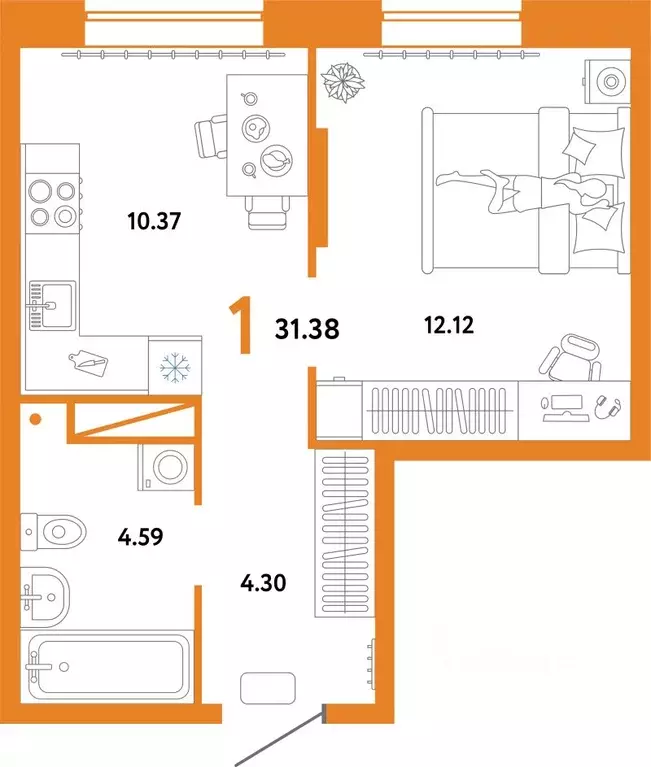 1-к кв. Тюменская область, Тюмень Интернациональная ул., 199к10 (31.38 ... - Фото 1