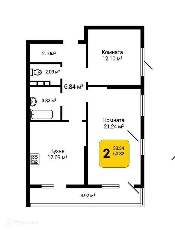 Продаётся 2-к квартира, 62.31 м - Фото 0
