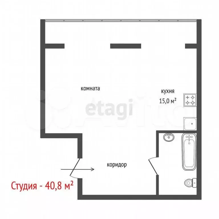 Квартира-студия, 40,8 м, 4/7 эт. - Фото 0