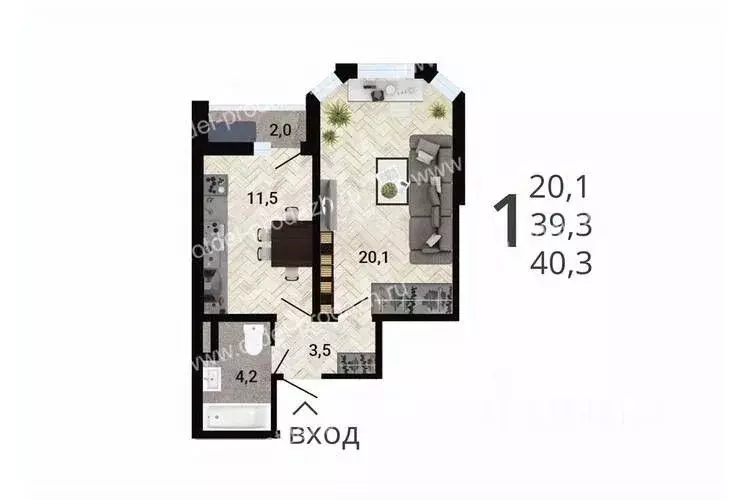 1-к кв. Воронежская область, Воронеж 8 Элемент жилой комплекс (40.8 м) - Фото 1