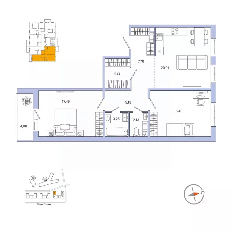 2-к кв. Ленинградская область, Гатчина ул. Чехова, 39к2 (79.1 м) - Фото 1