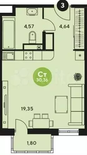 Квартира-студия, 33 м, 25/26 эт. - Фото 0