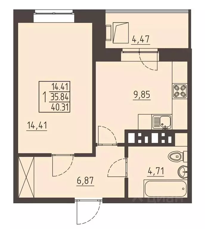 1-к кв. Иркутская область, Иркутск ул. Рылеева, 3 (40.6 м) - Фото 0