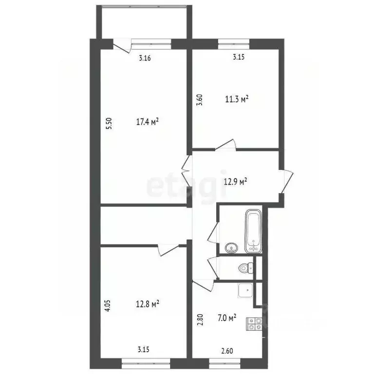 3-к кв. Ямало-Ненецкий АО, Ноябрьск ул. Дзержинского, 9 (65.0 м) - Фото 2