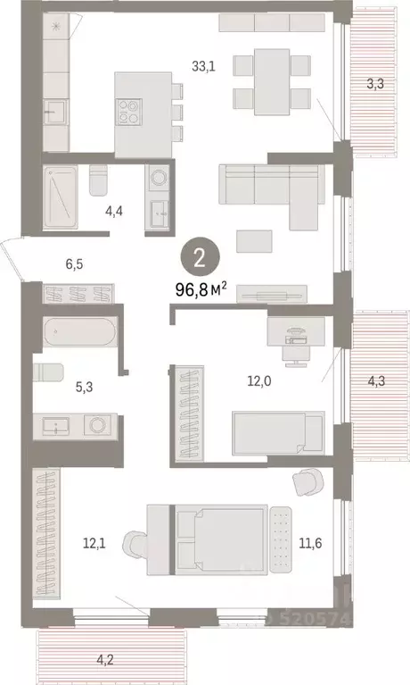 2-к кв. Липецкая область, Липецк пл. Петра Великого, 1 (96.8 м) - Фото 1