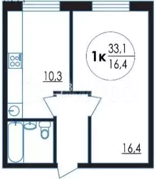 1-к. квартира, 33,5 м, 8/8 эт. - Фото 0
