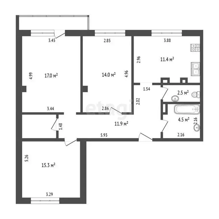 3-комнатная квартира: Челябинск, улица Татищева, 268 (76.6 м) - Фото 1