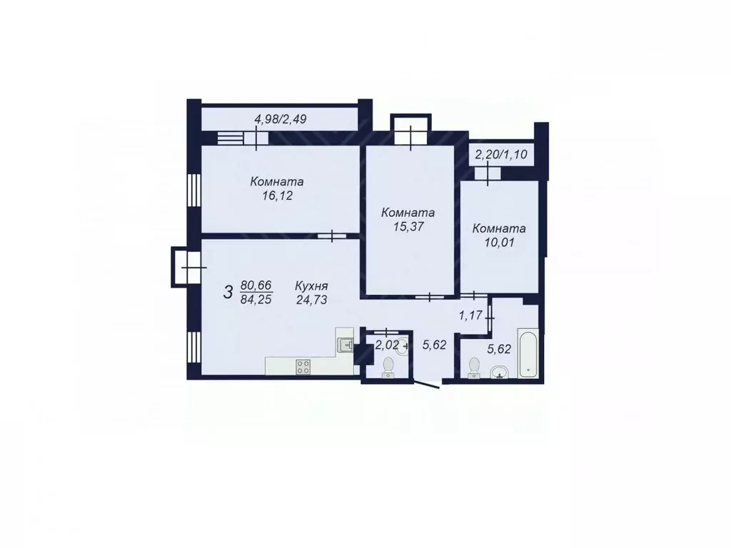 3-к кв. Челябинская область, Челябинск Заручейный кв-л,  (84.25 м) - Фото 1