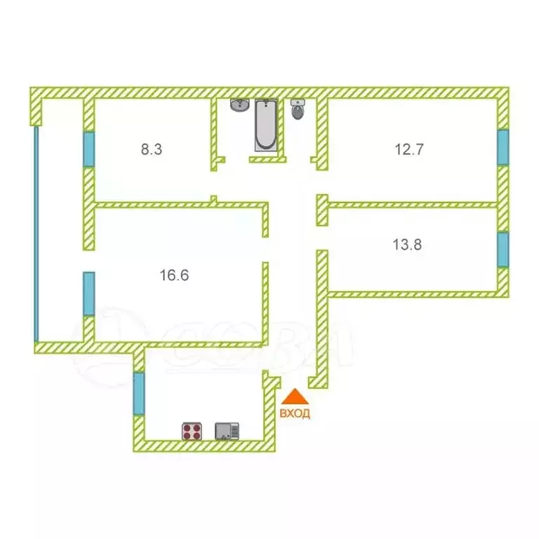 4-комнатная квартира: Тюмень, Олимпийская улица, 36 (74 м) - Фото 2