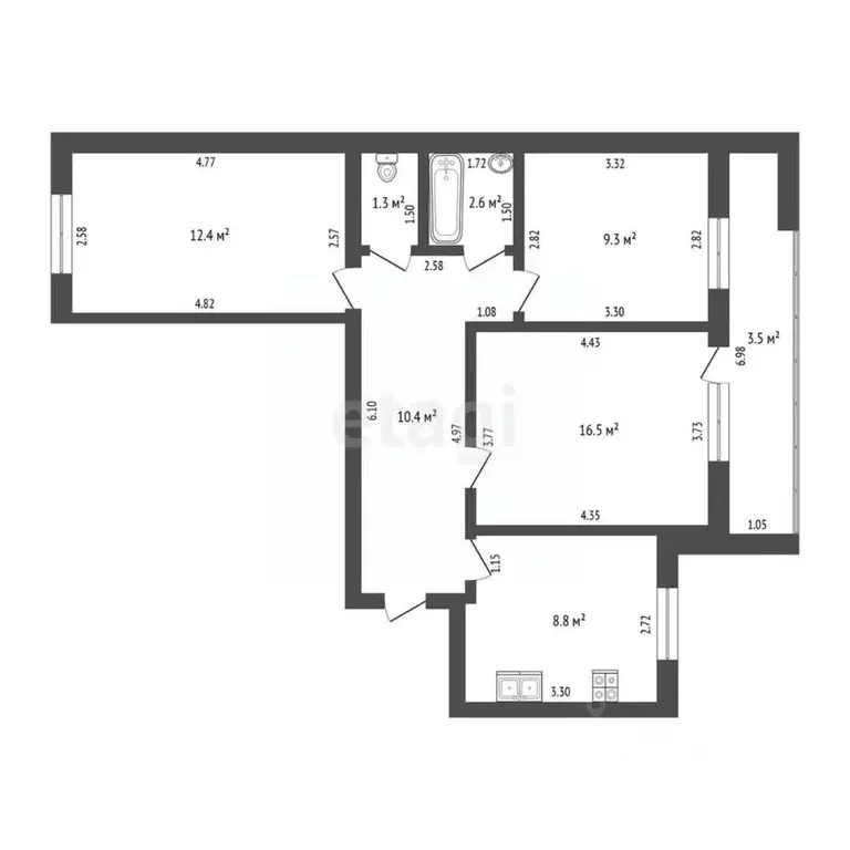 3-к кв. Башкортостан, Стерлитамак Солнечный мкр, ул. Юрматинская, 3 ... - Фото 2