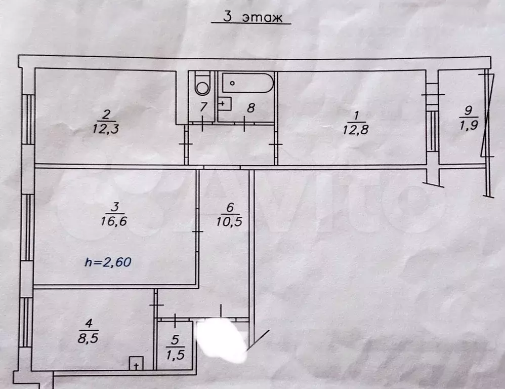 3-к. квартира, 68 м, 3/9 эт. - Фото 0