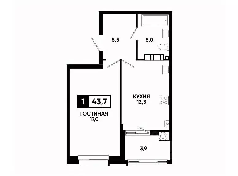 1-к кв. Ставропольский край, Ставрополь ул. Андрея Голуба, 14к3 (43.7 ... - Фото 0
