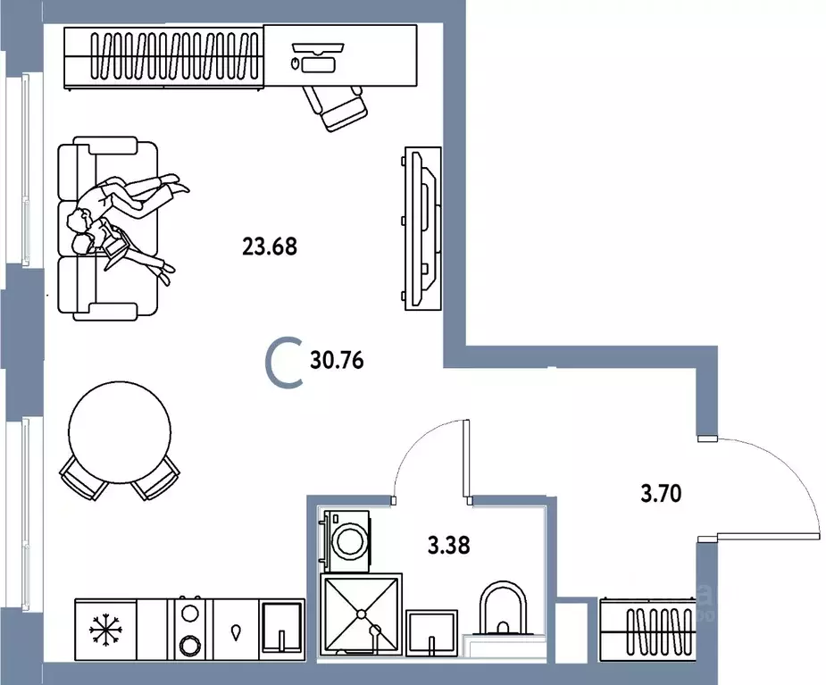 Студия Тюменская область, Тюмень ул. 50 лет Октября, 61к1 (30.76 м) - Фото 1
