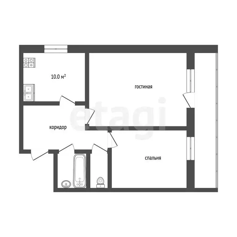 2-комнатная квартира: Тюмень, улица Мельникайте, 52 (54 м) - Фото 1