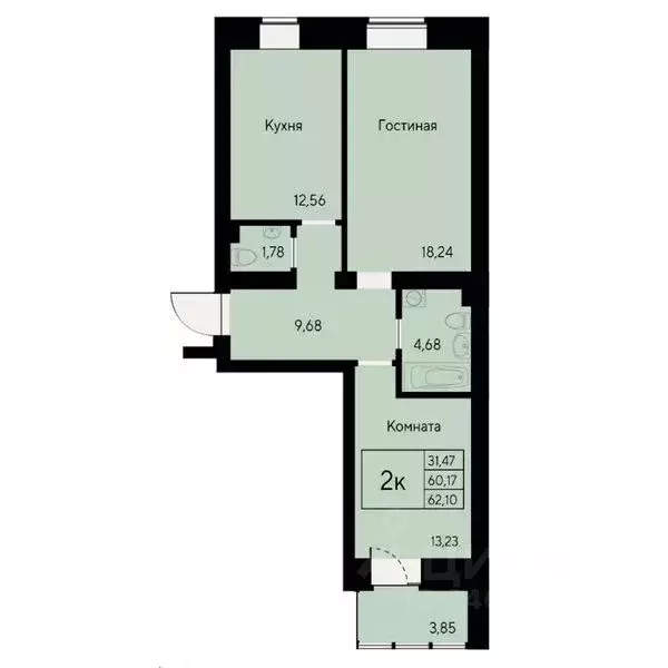 2-к кв. Красноярский край, Красноярск ул. Елены Стасовой, 80 (62.3 м) - Фото 0