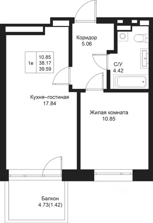 1-к кв. Татарстан, Казань Дом на Исхаки жилой комплекс (39.59 м) - Фото 0