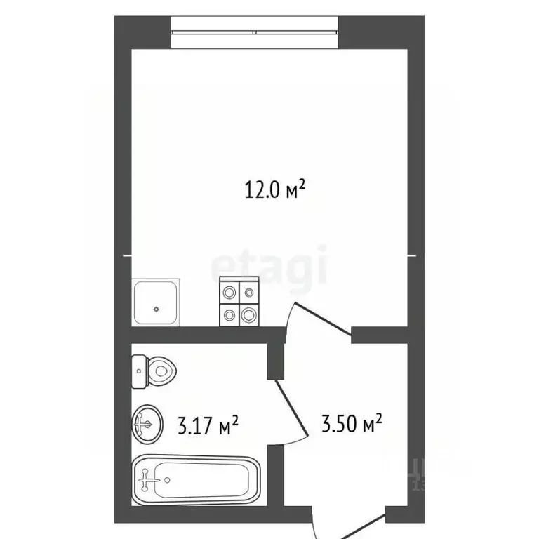 Студия Тюменская область, Тюмень ул. Тимофея Чаркова, 83 (20.4 м) - Фото 2