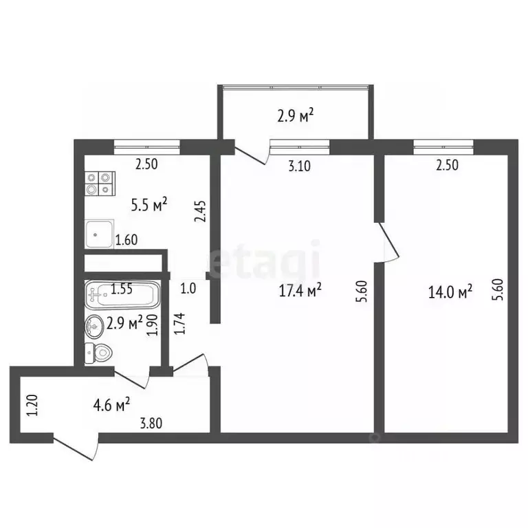 2-к кв. Самарская область, Самара ул. Стара-Загора, 107 (46.1 м) - Фото 2
