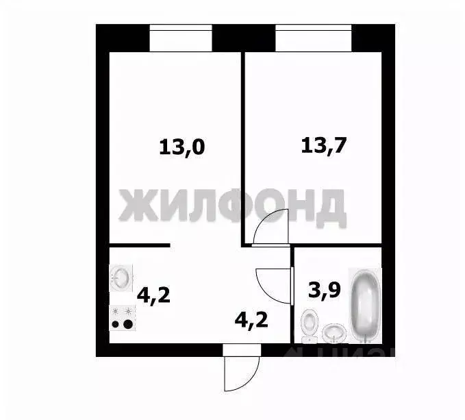 2-к кв. Новосибирская область, Новосибирск Бронная ул., 22/1 (39.1 м) - Фото 1