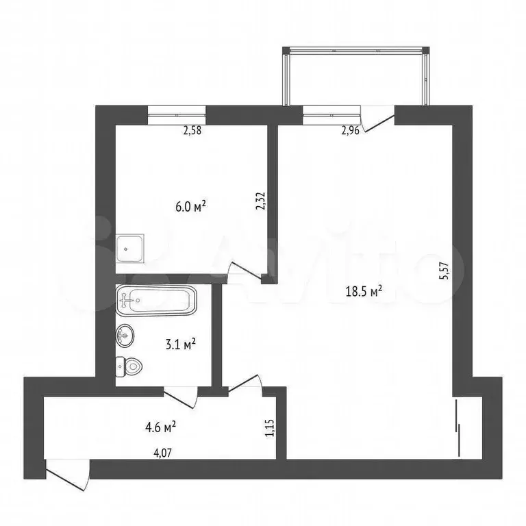 1-к. квартира, 32,6 м, 4/4 эт. - Фото 0