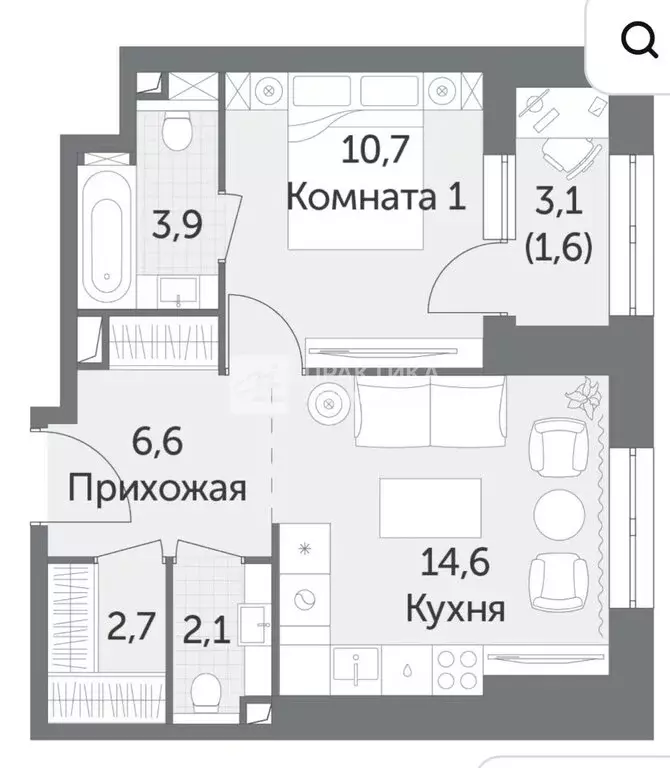 1-комнатная квартира: Москва, улица Вильгельма Пика, 1 (40.6 м) - Фото 1