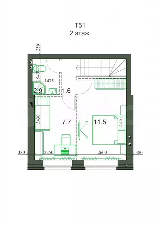 2-к. квартира, 45,8 м, 2/2 эт. - Фото 1