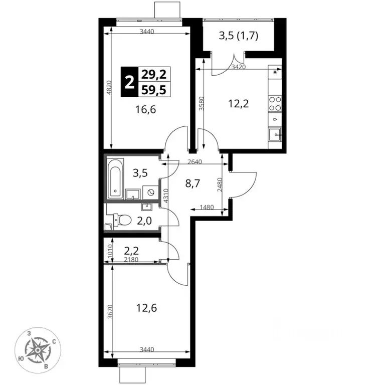 2-к кв. Московская область, Ленинский городской округ, пос. Ленинский ... - Фото 1