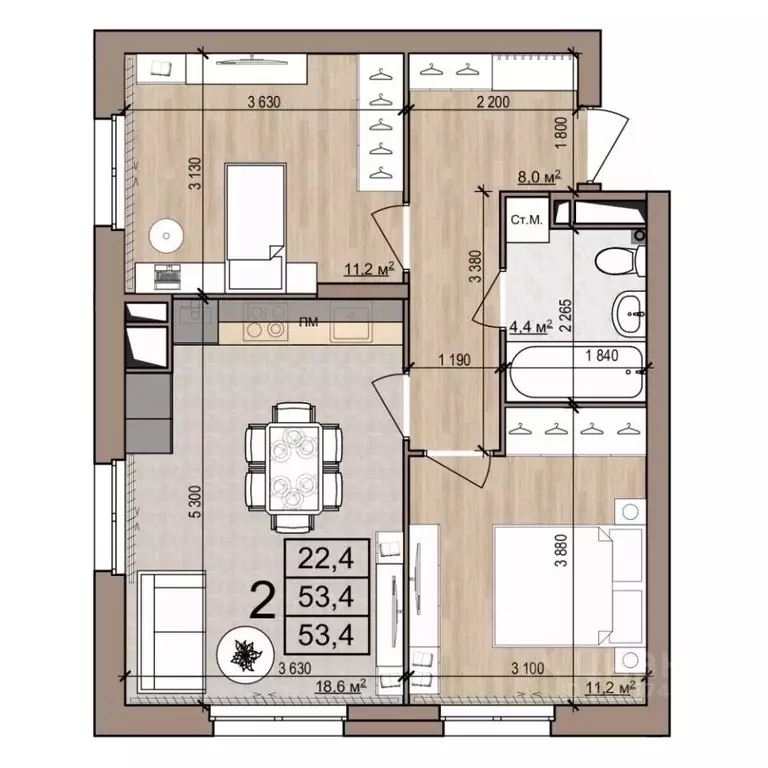 2-к кв. Рязанская область, Рязань ул. Новоселов, 33Б (53.4 м) - Фото 0
