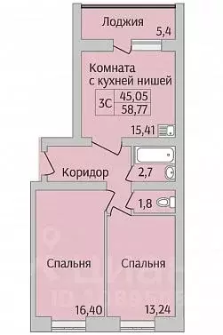 3-к кв. Новосибирская область, Новосибирск ул. Юности, 9 (58.77 м) - Фото 1