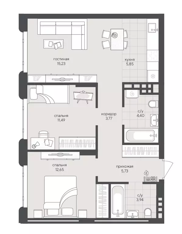 2-к квартира, 63.06 м - Фото 0