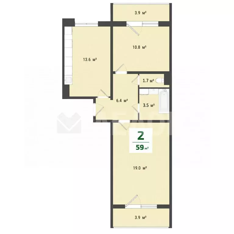 2-комнатная квартира: Омск, микрорайон Заозёрный, улица Сергея ... - Фото 2