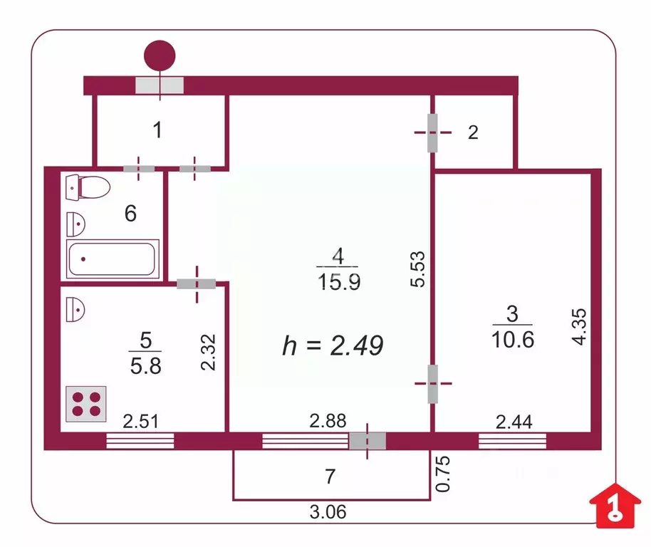2-к кв. Омская область, Омск Нефтезаводская ул., 19 (40.1 м) - Фото 2