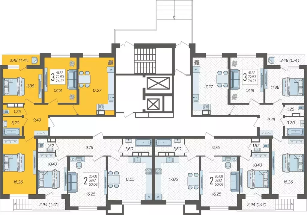 3-комнатная квартира: Краснодар, ЖК Смородина (74.27 м) - Фото 2