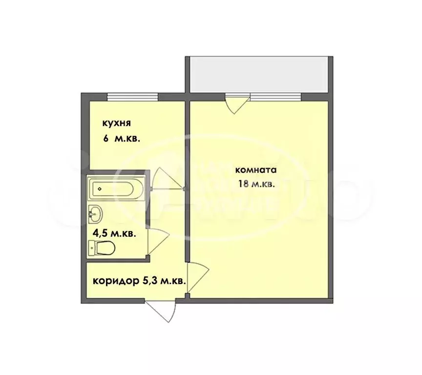 2-к. квартира, 43,3 м, 1/2 эт. - Фото 0