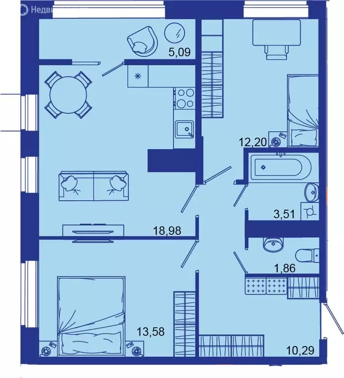 2-комнатная квартира: Брянск, Советская улица, 124 (65.7 м) - Фото 1