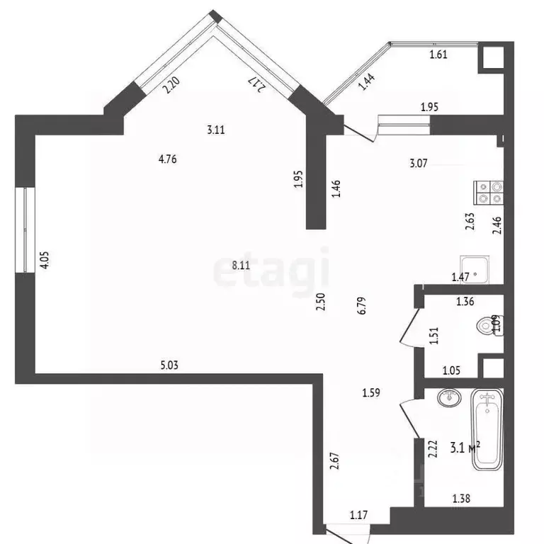 1-к кв. Тюменская область, Тюмень Первомайская ул., 50 (43.3 м) - Фото 2