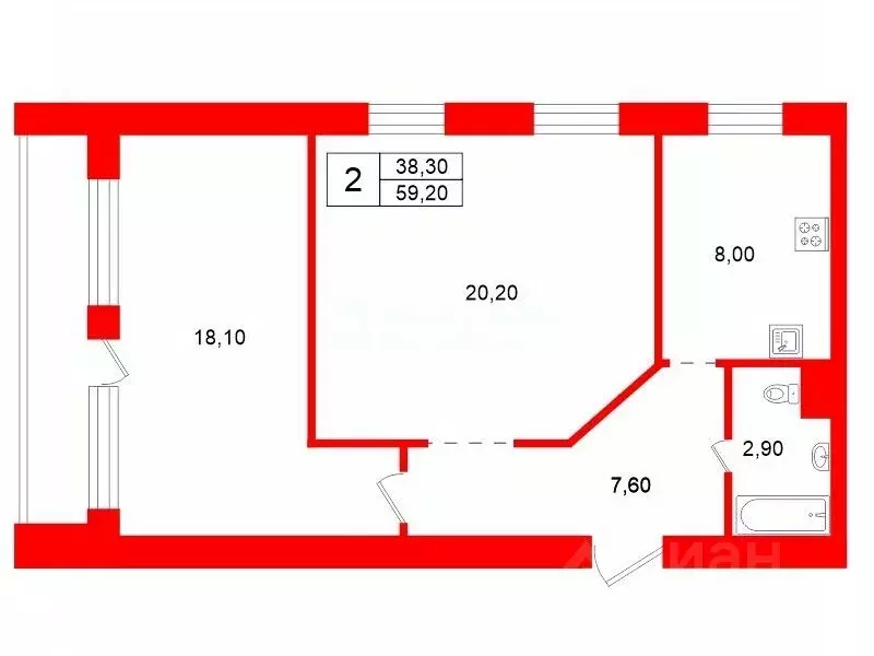 2-к кв. Санкт-Петербург Пискаревский просп., 15 (59.2 м) - Фото 2